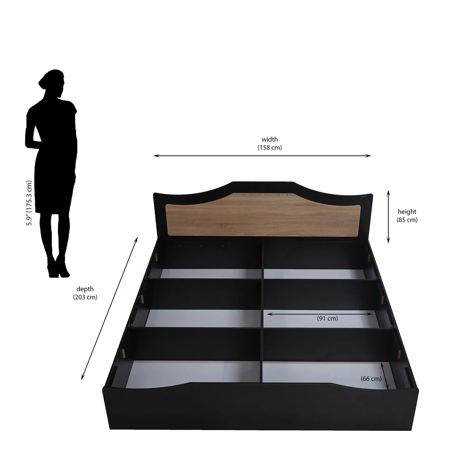 Nilkamal Willy Queen Bed With Storage (Wenge & Sonama Oak) - Image 9